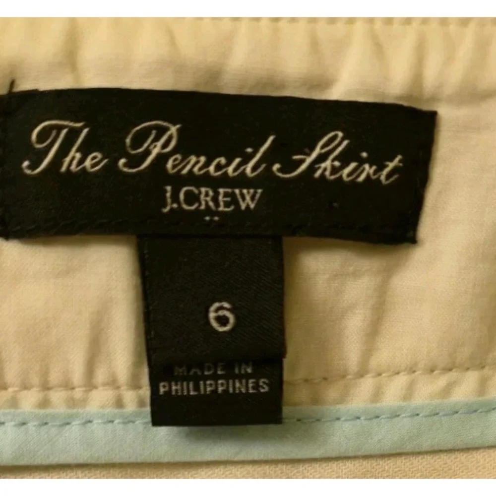 J. Crew The Pencil Skirt‎ Size 6 Ivory 100% Cotton Knee Length Pockets